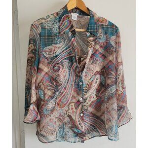 Nicola L Mid Sleeve Blouse Top and Tank Pink Beige Teal